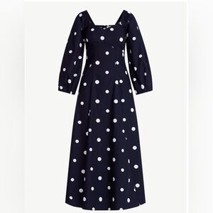 Free Assembly Chic Navy Cotton Polka Dot Maxi Dress with Long Puff Sleeves